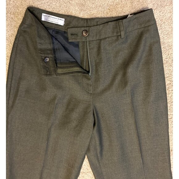 Vintage Bernard Zins Women's Dark Khaki Green Wool & Kashmir Trousers Size 8 - Picture 4 of 14